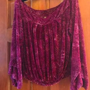 Free People burnout velvet off the shoulder top with bell sleeves.